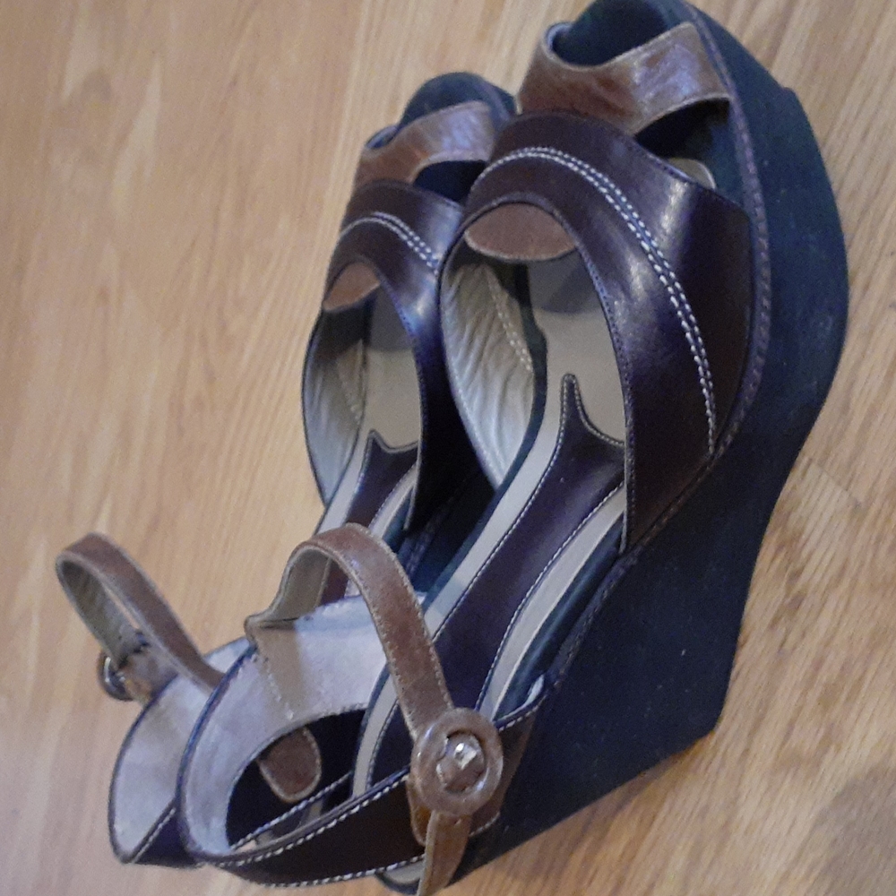 MARNI Brown Leather Platform Wedges Sandals Sz 37/7 - Picture 2 of 13